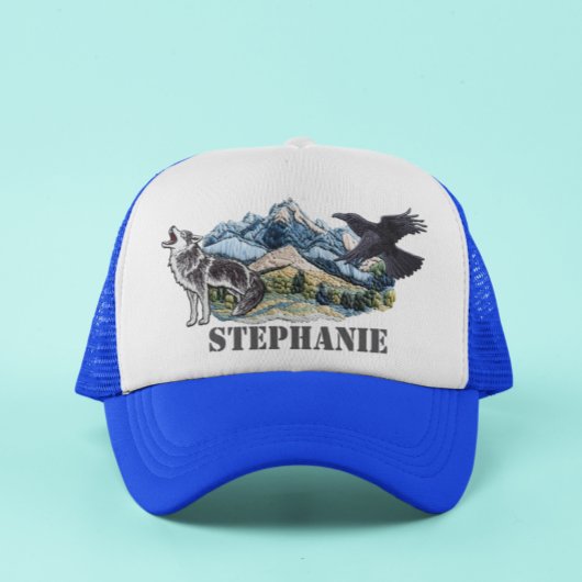 Bergen Faux Patches Wolf Raven Gepersonaliseerd Trucker Pet