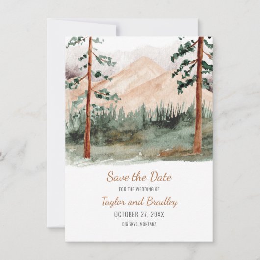 bergen Fog Spruce Pine Trees Rustic Save The Date (Voorkant)