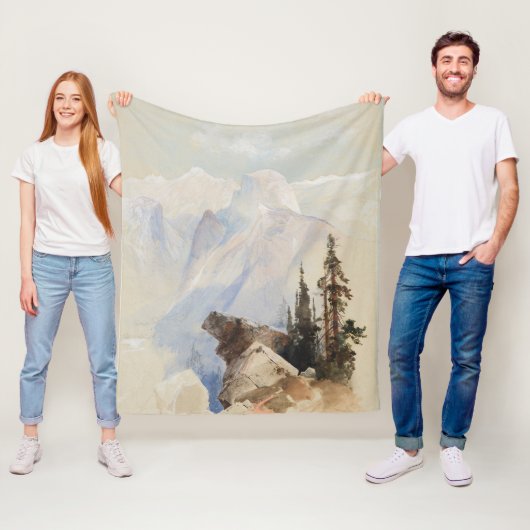 Bergen Halve Dome Yosemite Waterverf Landschap Fleece Deken (In situ)