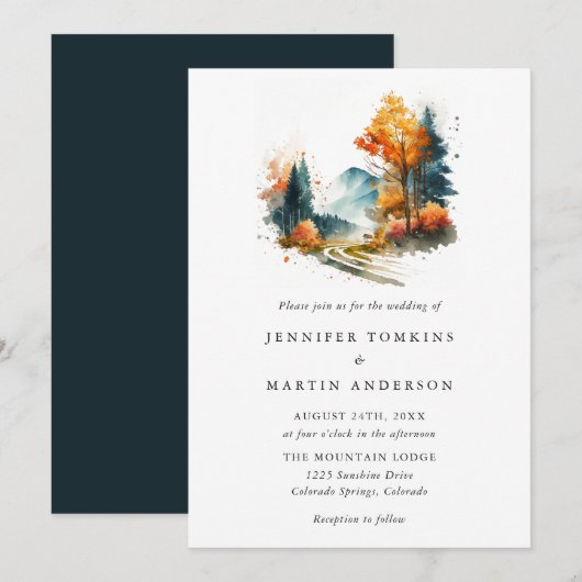 Bergen Herfst Forest Wedding Kaart (Voorkant / Achterkant)