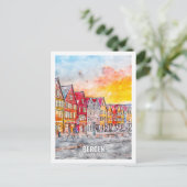 Bergen Hordaland Norway Travel Place Waterverf Briefkaart (Staand voorkant)