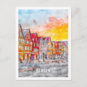 Bergen Hordaland Norway Travel Place Waterverf Briefkaart (Voorkant)