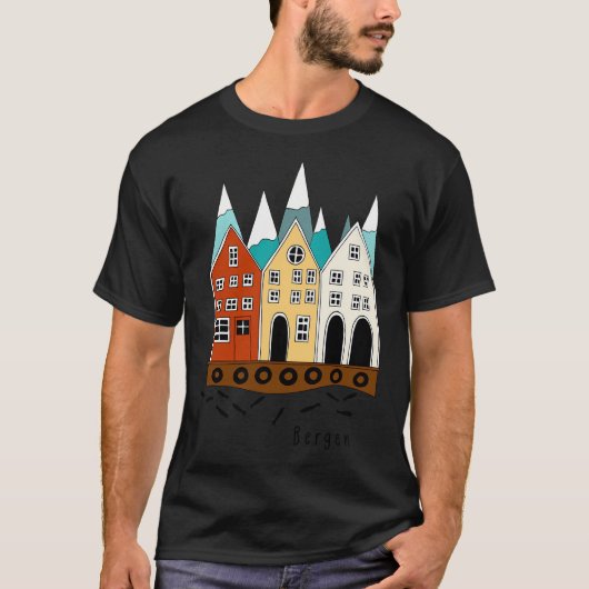 Bergen I Souvenir uit Noorwegen T-shirt (Voorkant)