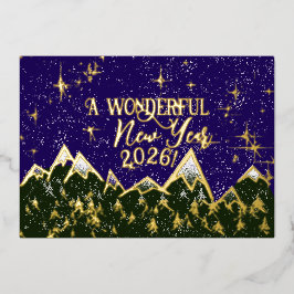 Bergen in de nacht - Nieuwjaarskaart Folie Uitnodiging