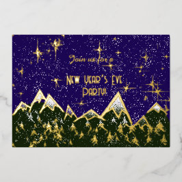 Bergen in de nacht - Oudejaarsfeest goud Folie Uitnodiging