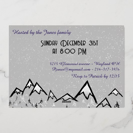 Bergen in de nacht - Oudejaarsfeest goud Folie Uitnodiging (Achterkant)