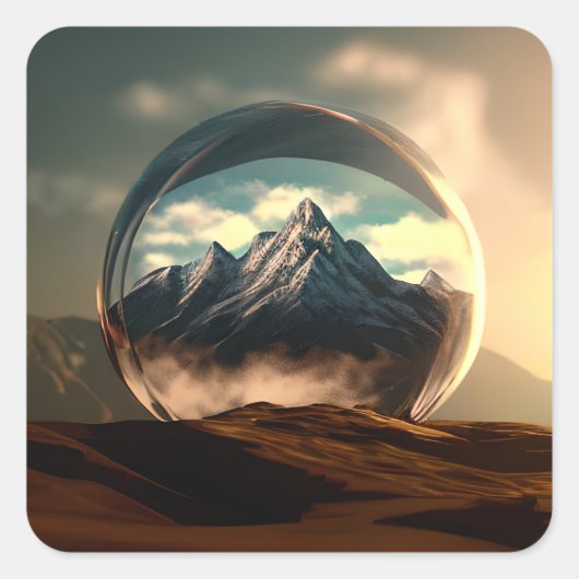 Bergen in een Bubble Wereldbol Vierkante Sticker (Voorkant)