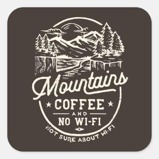 Bergen Koffie Wi-Fi Grappig Vierkante Sticker (Voorkant)