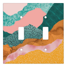 Bergen, landschap, collage, donkere groenen, roest