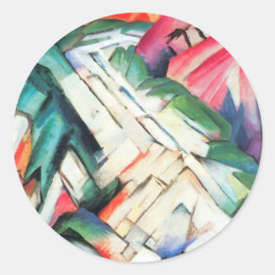 Bergen (Landschap) van Franz Marc, Vintage Kunst Ronde Sticker