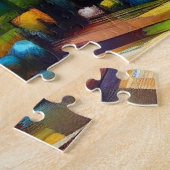 Bergen Landschapsschilderij AI Gegenereerde Kunst Legpuzzel (Zijkant)