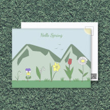 Bergen & Lente Bloemen Landschap Briefkaart