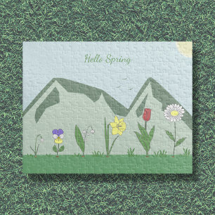 Bergen & Lente Bloemen Landschap Puzzel