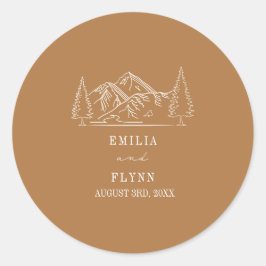 Bergen Line Art Goldenrod Wedding Ronde Sticker