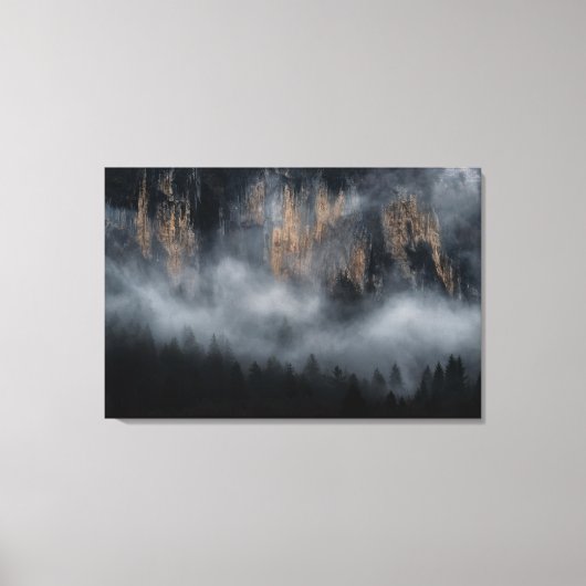 Bergen met mist door bronbos canvas afdruk (Voorkant)