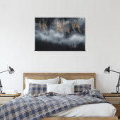 Bergen met mist door bronbos canvas afdruk (Insitu (Slaapkamer))