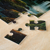 Bergen met watervallen en gloeiende zonneschijf legpuzzel (Zijkant)