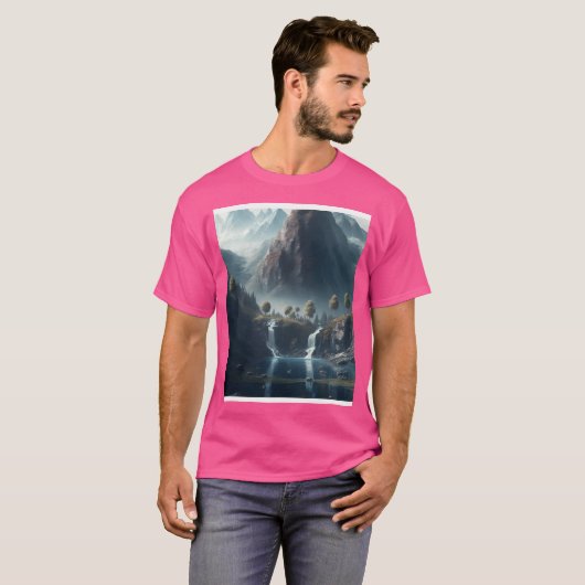Bergen met watervallen en Tress Wall Art Graph T-shirt (Voorkant volledig)