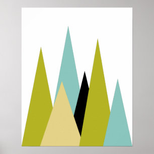 Bergen Mid Century Green Turquoise Yellow Black Poster