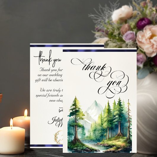 Bergen, Monogram & Calligrafie - Blauw Bedankkaart