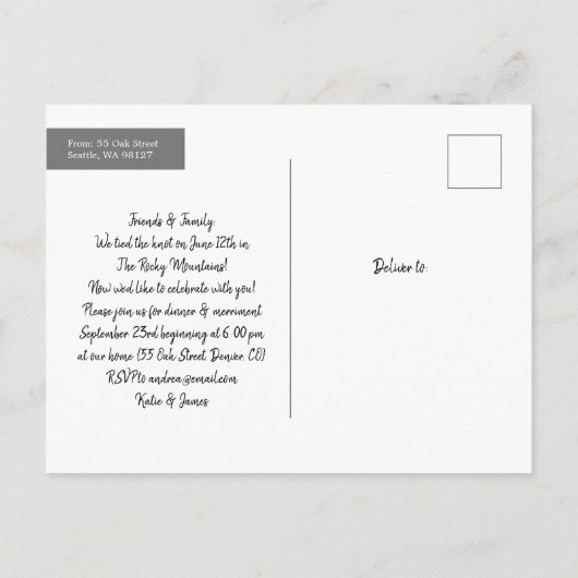 Bergen noemden foto-bruiloft aankondigingskaart (Achterkant)