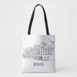 Bergen Noorwegen Beauful Streetscape Line Drawing Tote Bag