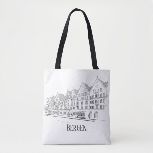 Bergen Noorwegen Beauful Streetscape Line Drawing Tote Bag (Voorkant)