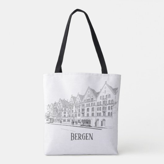 Bergen Noorwegen Beauful Streetscape Line Drawing Tote Bag (Achterkant)