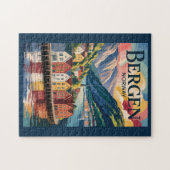 Bergen Noorwegen Illustratie Reis Kunst Vintage Legpuzzel (Horizontaal)