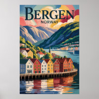 Bergen Noorwegen Illustratie Reis Kunst Vintage