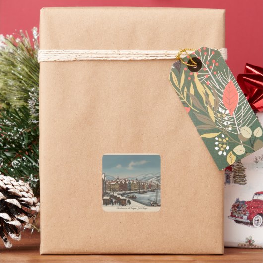 Bergen, Noorwegen Kerststickers Vierkante Sticker (Feestdagen)