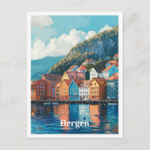 Bergen Noorwegen Kunst Vintage Reizen Briefkaart (Voorkant)