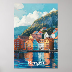 Bergen Noorwegen Kunst Vintage Reizen Poster