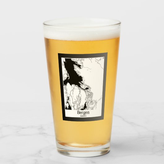 Bergen Noorwegen Moderne stadsplattegrond Glas (Voorkant gevuld)