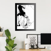Bergen Noorwegen Moderne stadsplattegrond Poster (Thuiskantoor)