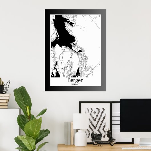 Bergen Noorwegen Moderne stadsplattegrond Poster (Thuiskantoor)