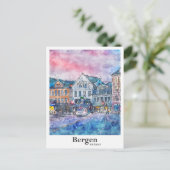 Bergen Noorwegen Reizen Waterverf Schets Hand gete Briefkaart (Staand voorkant)