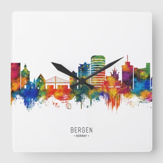 Bergen Noorwegen Skyline Vierkante Klok (Voorkant)