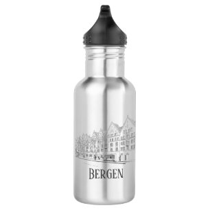 Bergen Noorwegen Straatbeeld Mooie Lijntekening Waterfles