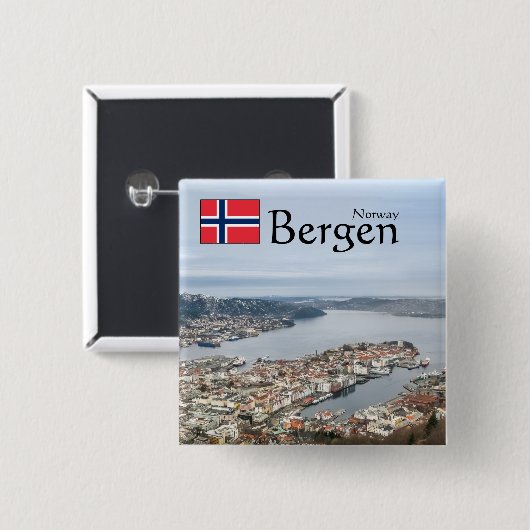 Bergen Noorwegen Vierkante Button 5,1 Cm (Voorkant /achterkant)