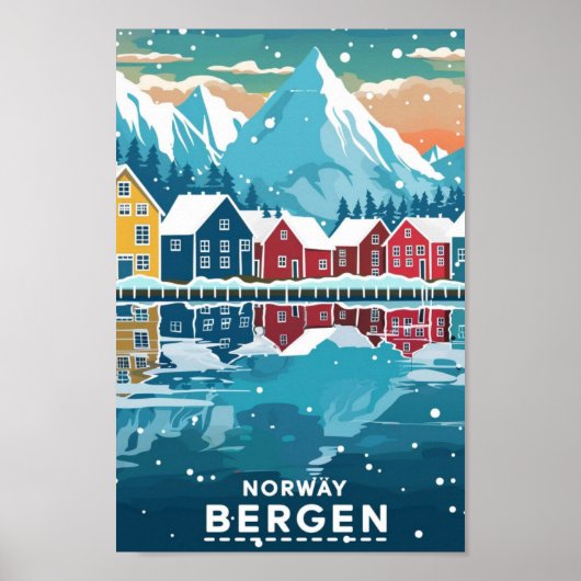 Bergen Noorwegen Vintage Beroemde reisplaats Poster (Voorkant)