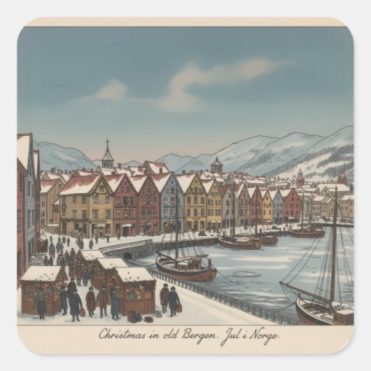 Bergen, Norway Christmas Stickers (Voorkant)