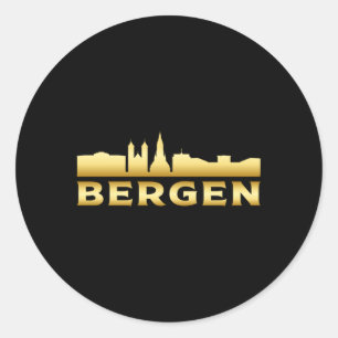 Bergen Norway City Skyline Cityscape Funny Gift Ronde Sticker