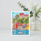Bergen Norway Famous Travel Waterverf Sketch Briefkaart (Staand voorkant)