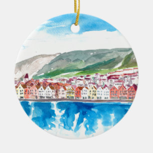 Bergen Norway Old Bryggen Harbour Seot Keramisch Ornament
