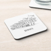 Bergen Norway Streetscape Beauful Line Drawing Bier Onderzetter (Linkerzijde)