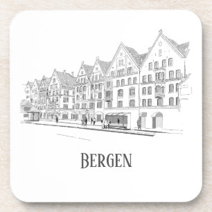 Bergen Norway Streetscape Beauful Line Drawing Bier Onderzetter