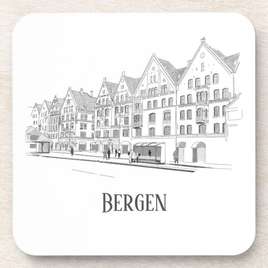 Bergen Norway Streetscape Beauful Line Drawing Bier Onderzetter (Voorkant)