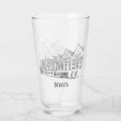 Bergen Norway Streetscape Beauful Line Drawing Glas (Achterkant)