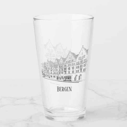 Bergen Norway Streetscape Beauful Line Drawing Glas (Achterkant)